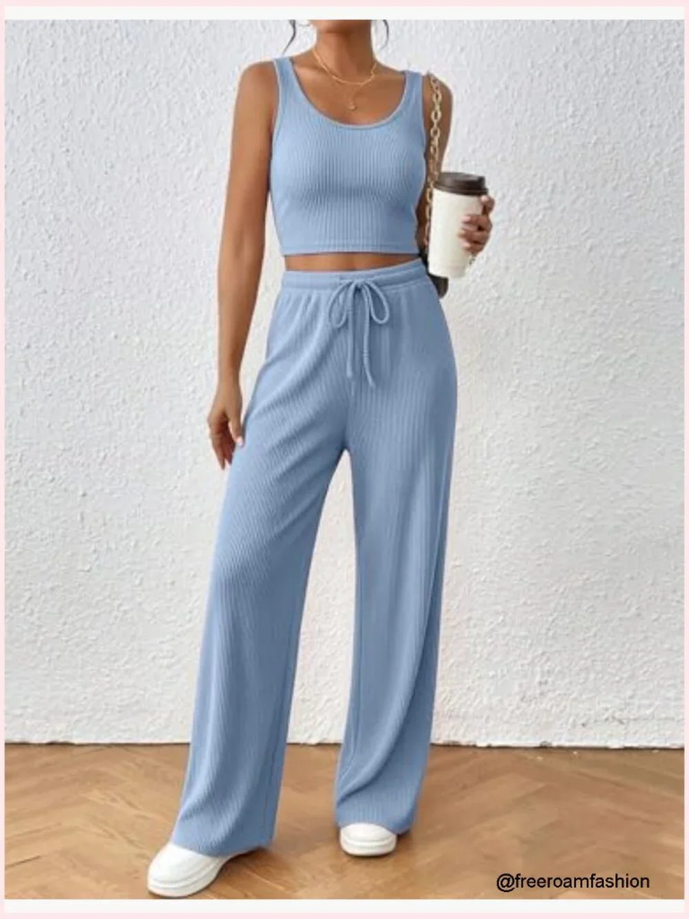 3 Piece Lounge Set Crop Top Shorts & Pants Ribbed Knit Vacation Outfit - Picture 3 of 7